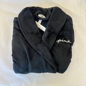 Victoria's Secret Pink Black Short Cozy Robe Size Xs/S